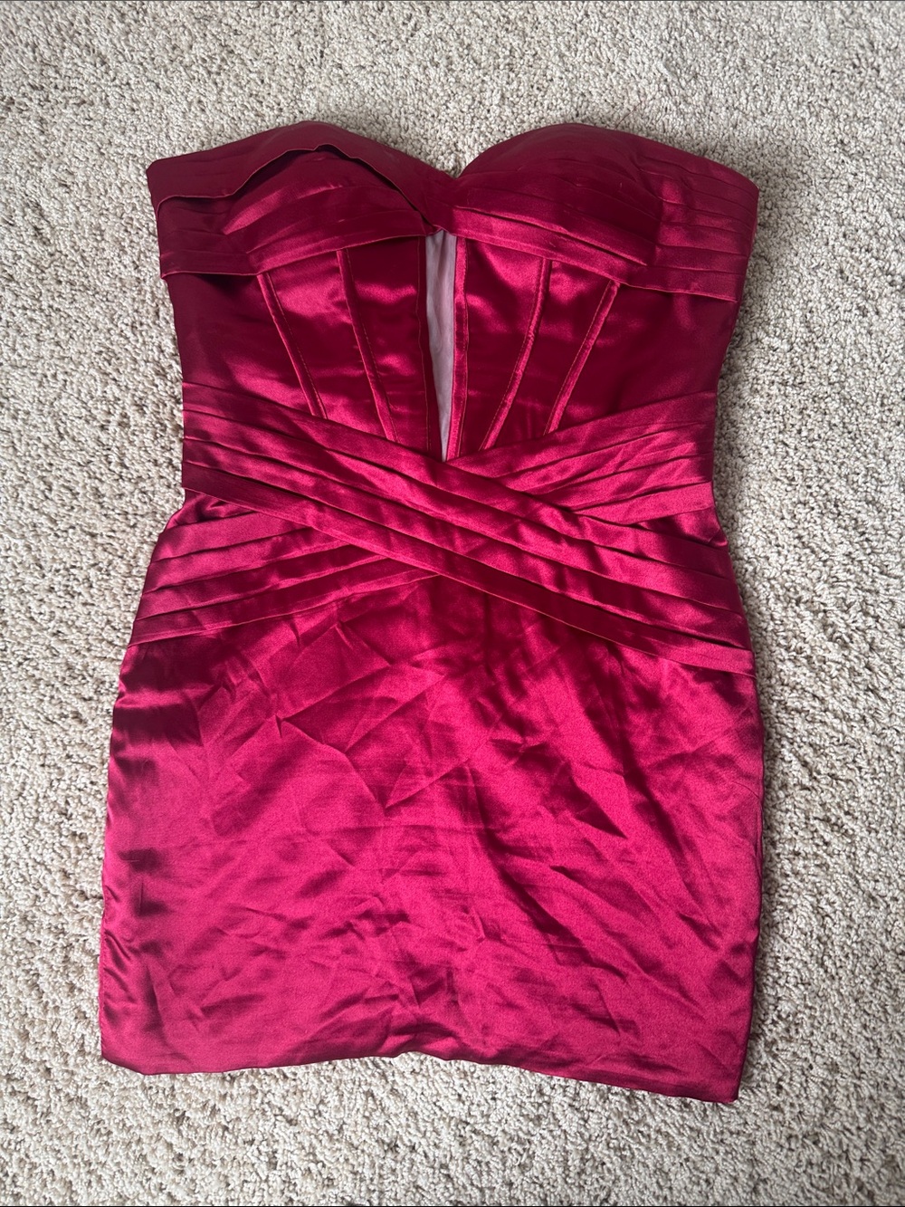 Strapless Ruched Satin Cocktail Dress in Fuchsia